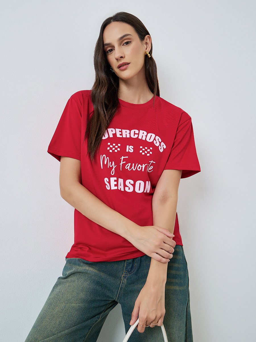 Red Slogan Print Regular Fit T-Shirt