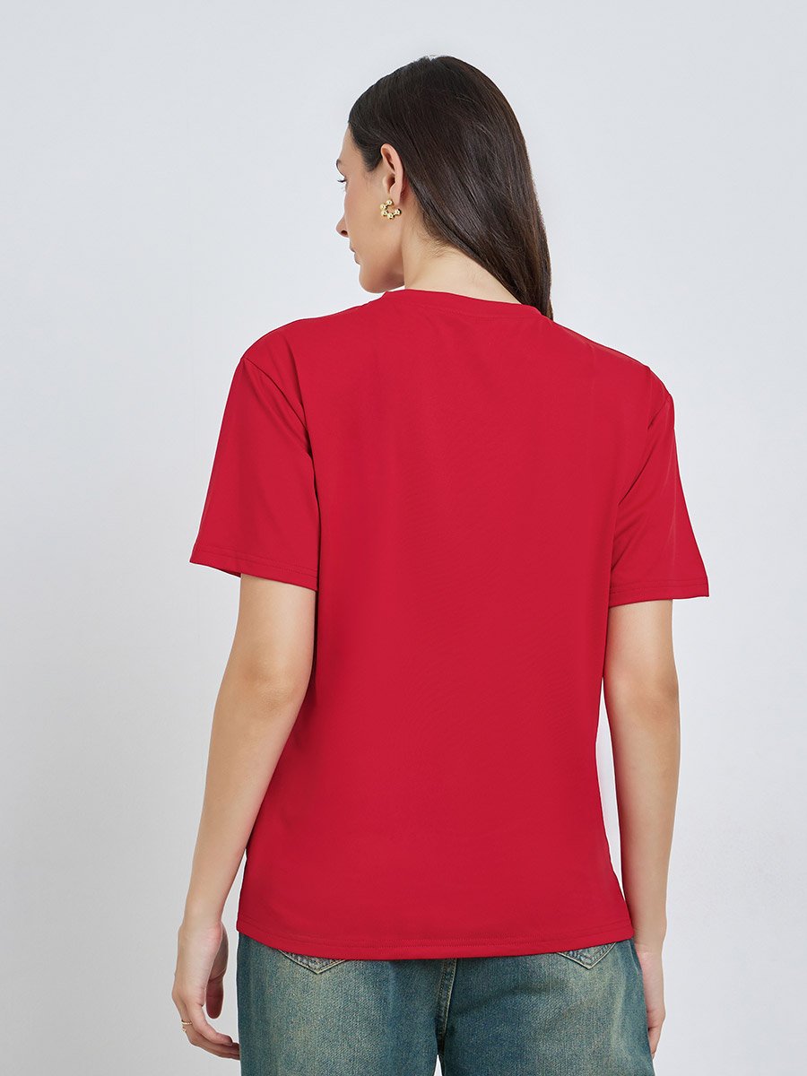Red Slogan Print Regular Fit T-Shirt