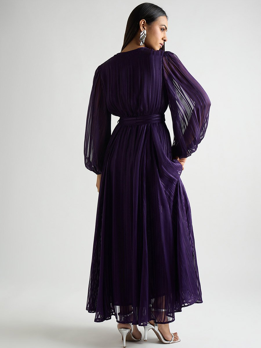 Women Deep Purple Balloon Sleeve Wrap Maxi Dress For Women at Saudi | Styli
