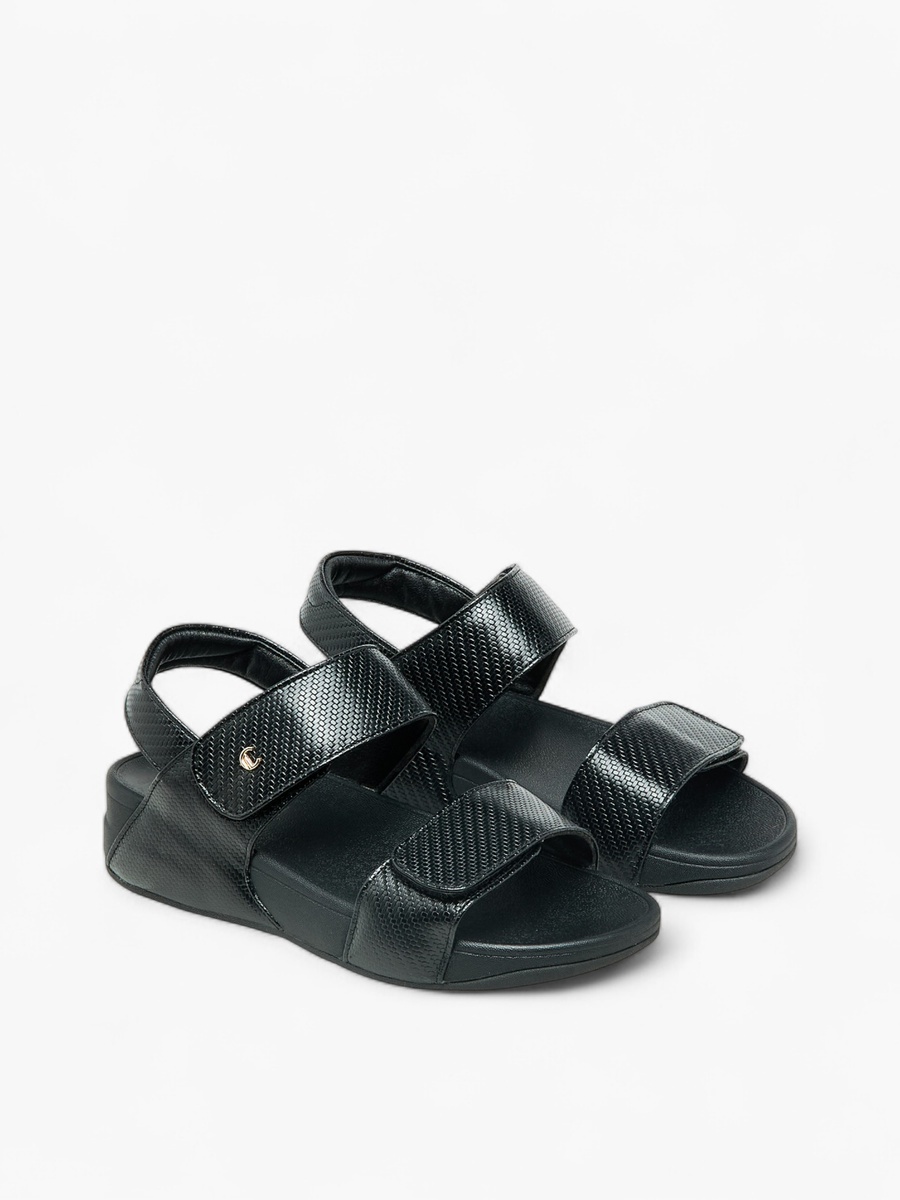 Women Textured Hook and Loop Strap Sandals