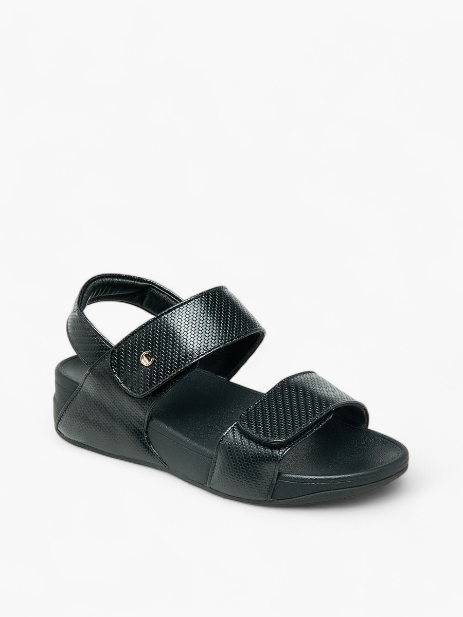 Women Textured Hook and Loop Strap Sandals