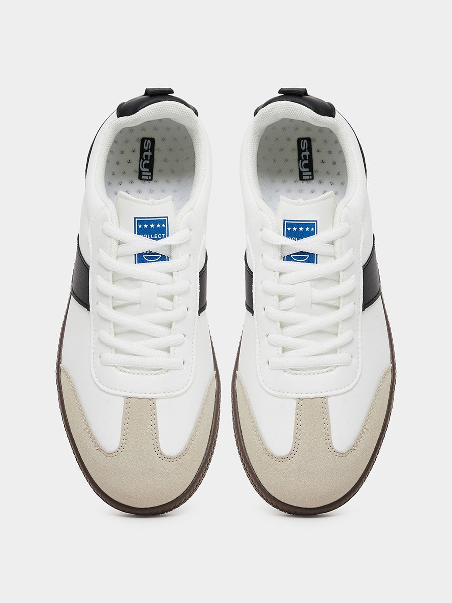 Women White Retro Lace Up Sneakers