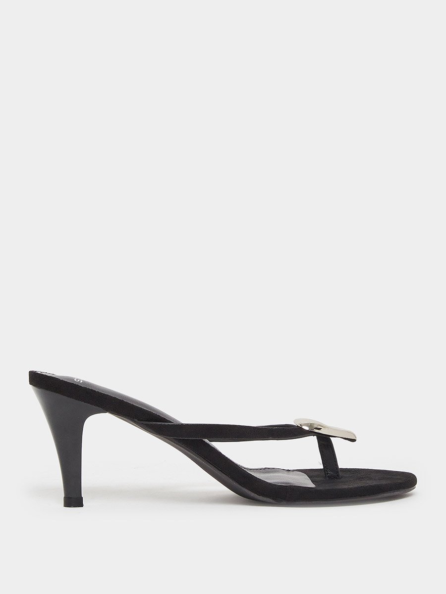 Black Cone Heels Sandals with Gold Detail