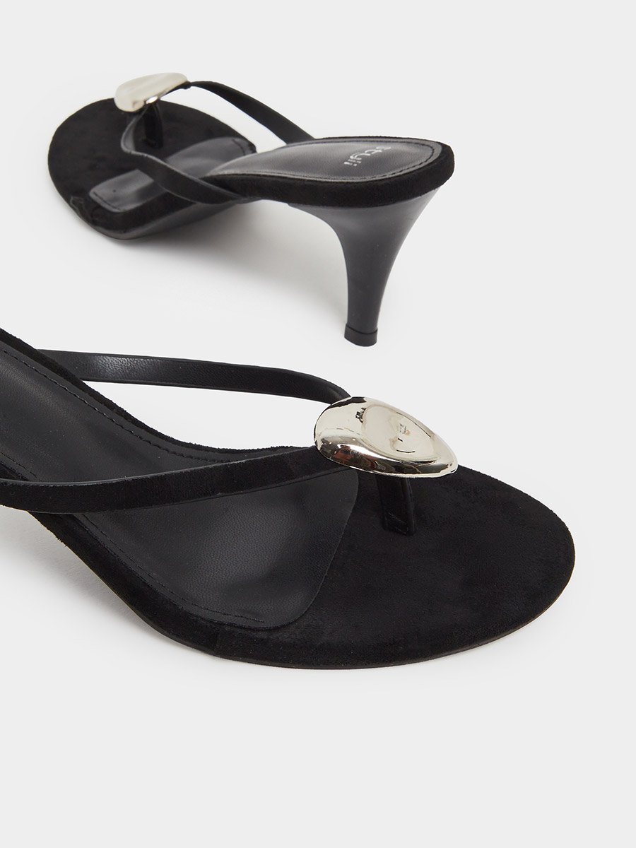 Black Cone Heels Sandals with Gold Detail