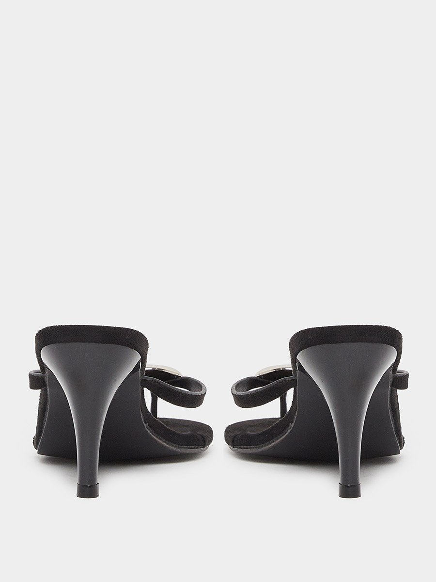 Black Cone Heels Sandals with Gold Detail