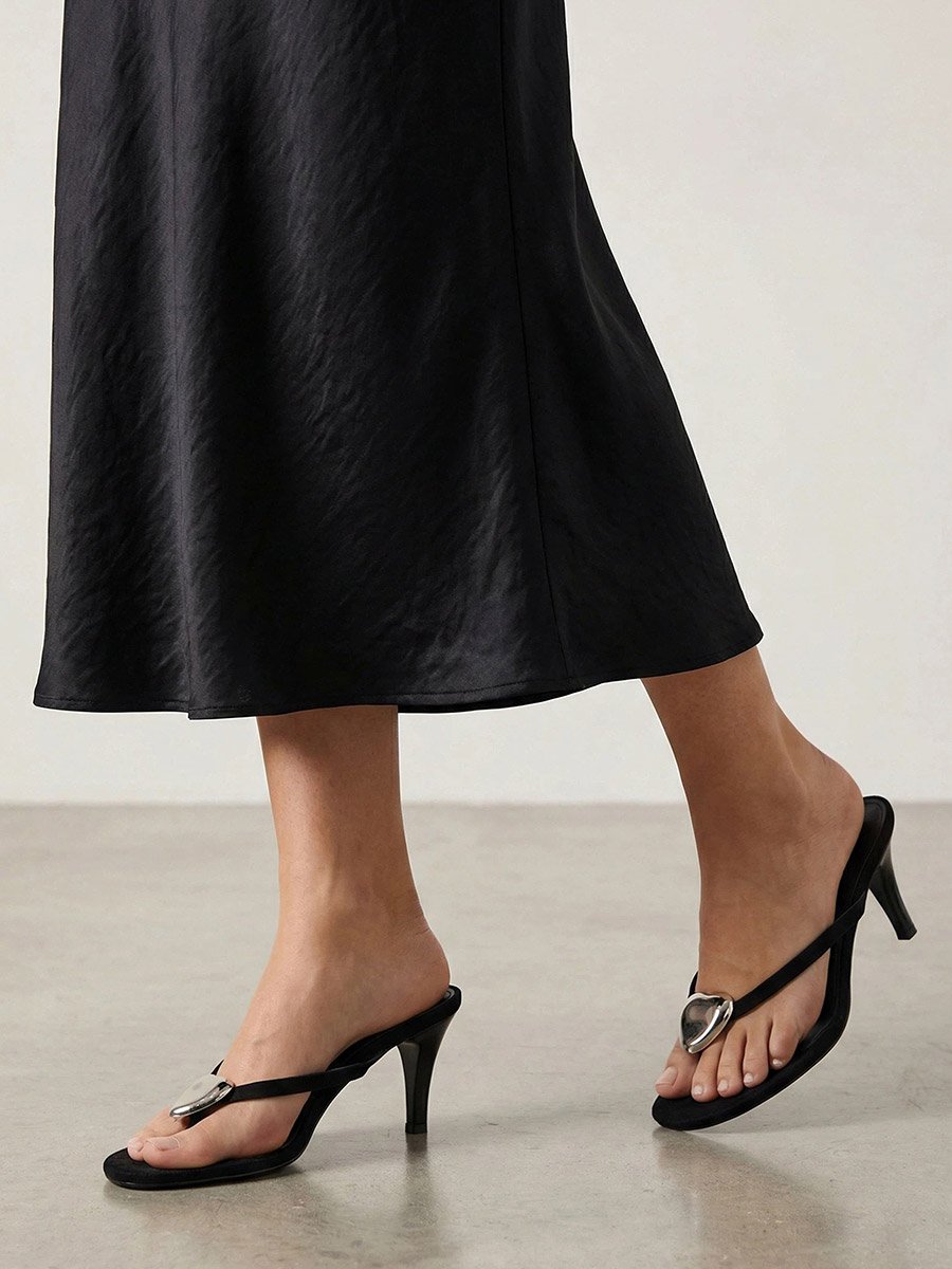 Black Cone Heels Sandals with Gold Detail