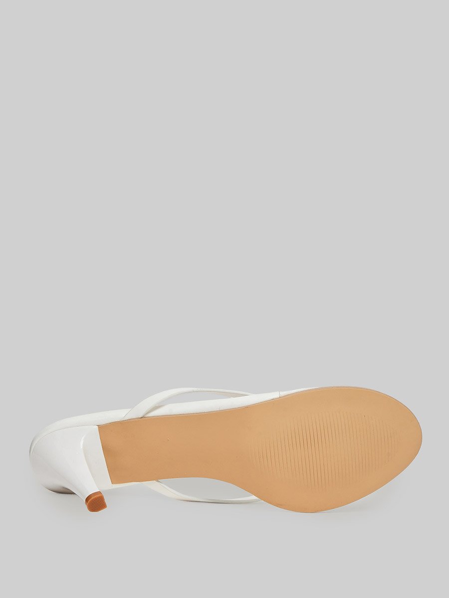 White Cone Heels Sandals with Gold Detail