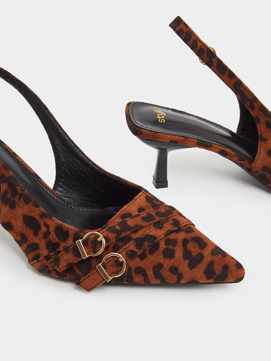 Leopard Print Slingback Stiletto Heel Sandals