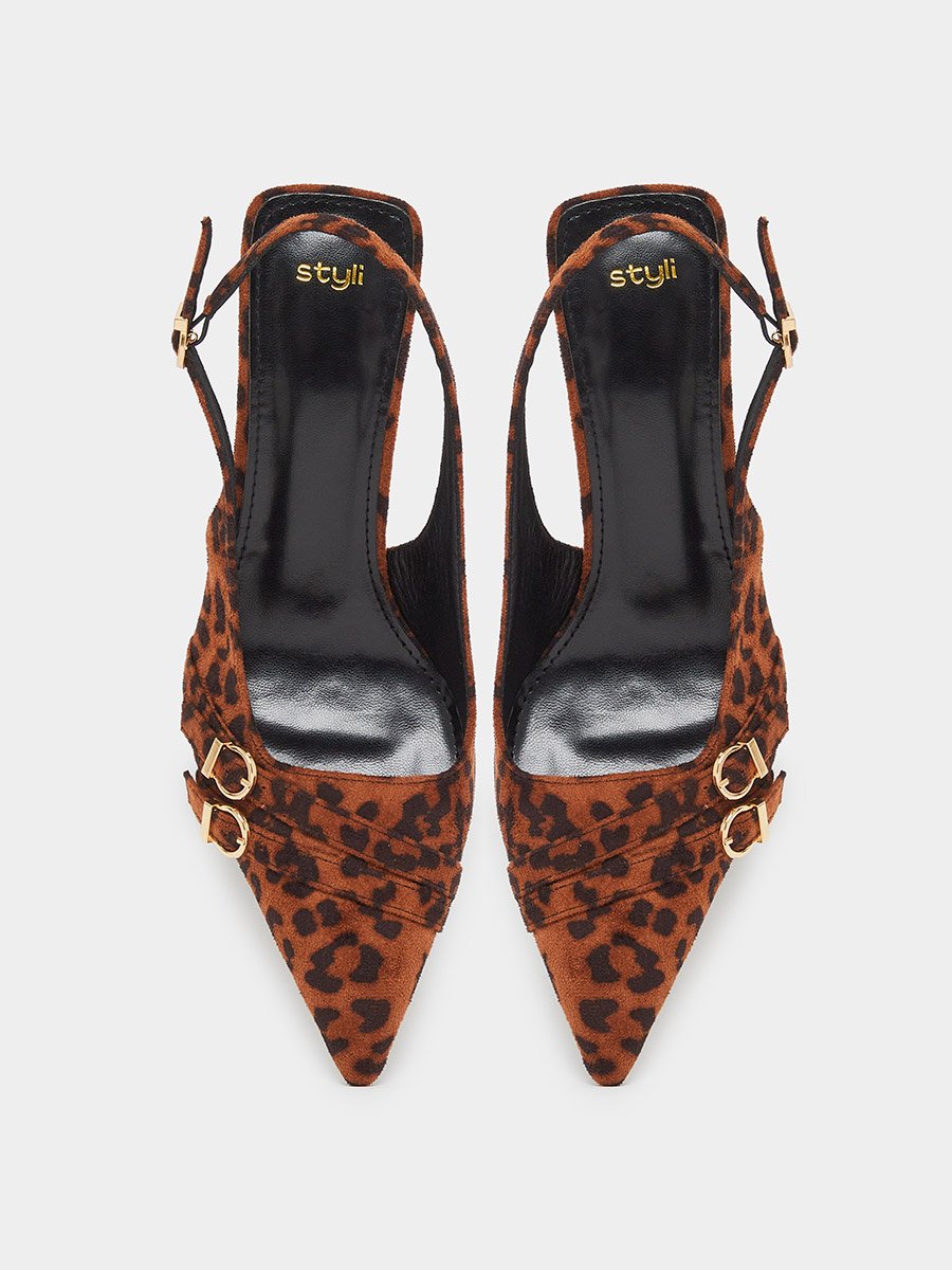 Leopard Print Slingback Stiletto Heel Sandals