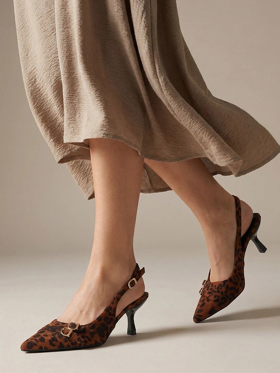 Leopard Print Slingback Stiletto Heel Sandals