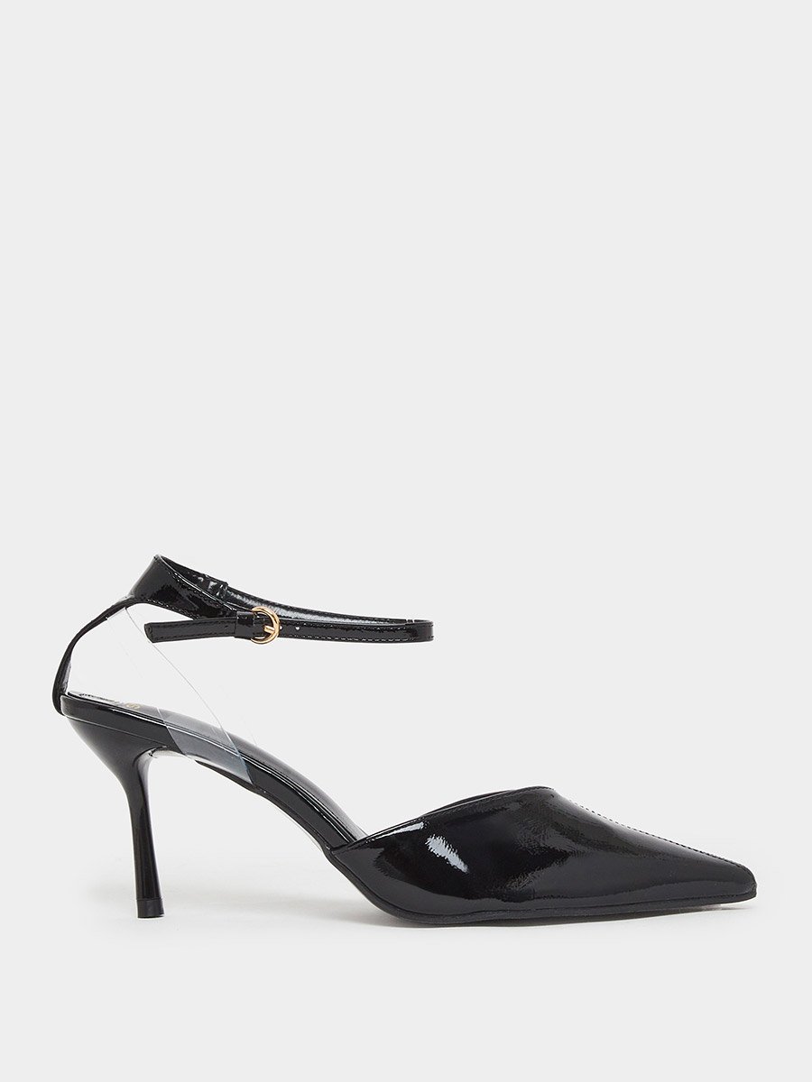 Black Patent Ankle Strap Pointed-Toe Shoes
