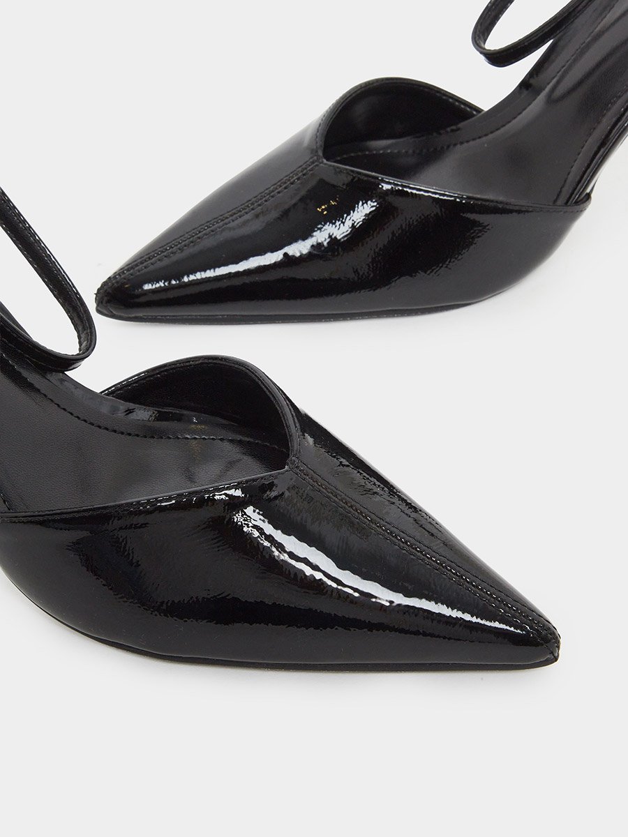 Black Patent Ankle Strap Pointed-Toe Shoes
