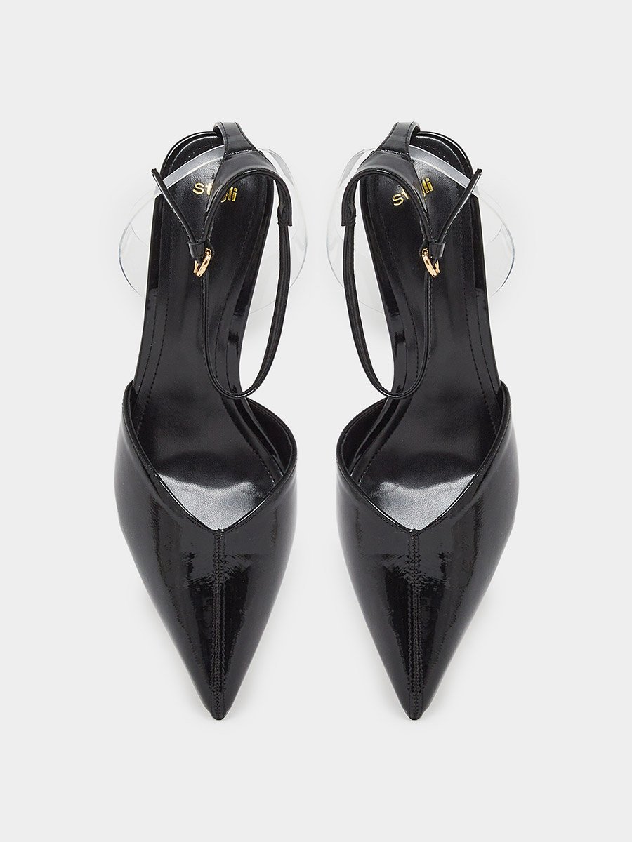 Black Patent Ankle Strap Pointed-Toe Shoes