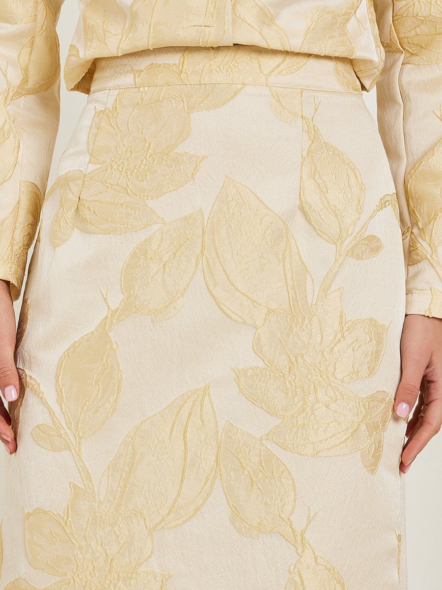 Cream Floral Jacquard Midi Skirt