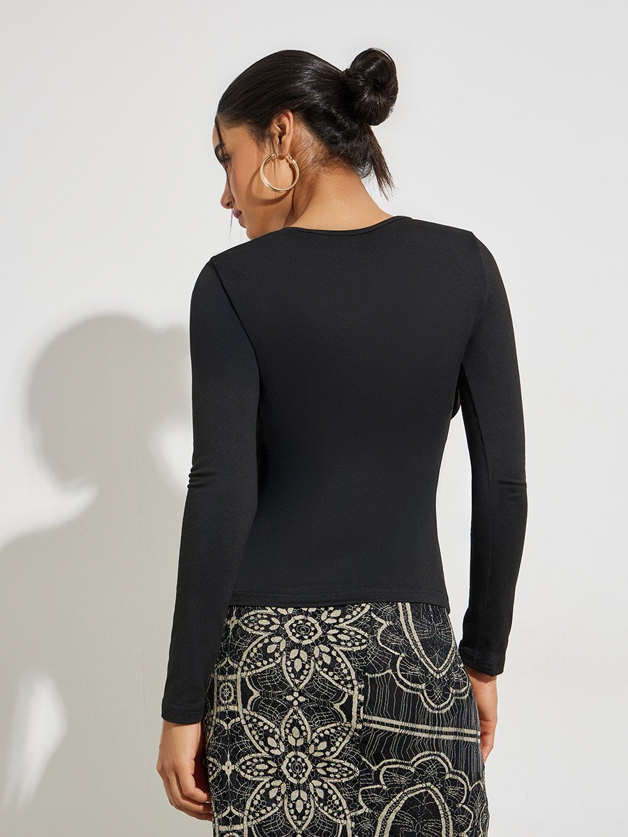 Black Knit Top with Gold Metal Detail