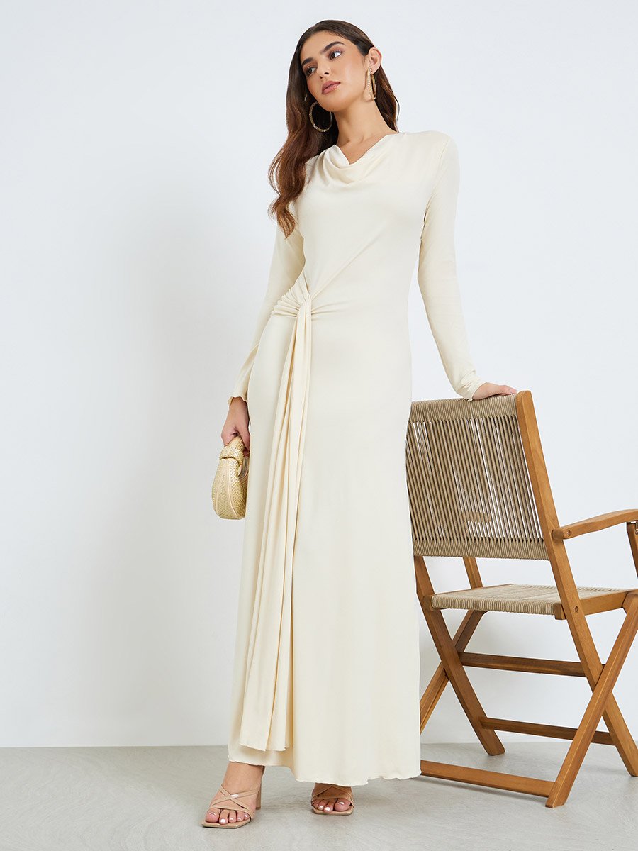 chinese dress ladies Cowl Neck Ruched Sculpting Maxi Dress