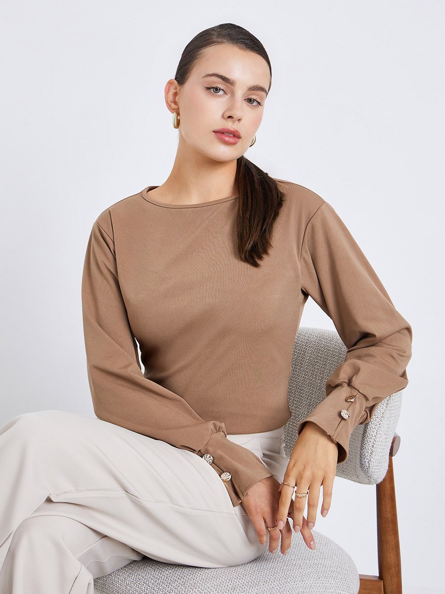 Women Brown Long Sleeve Knit Top