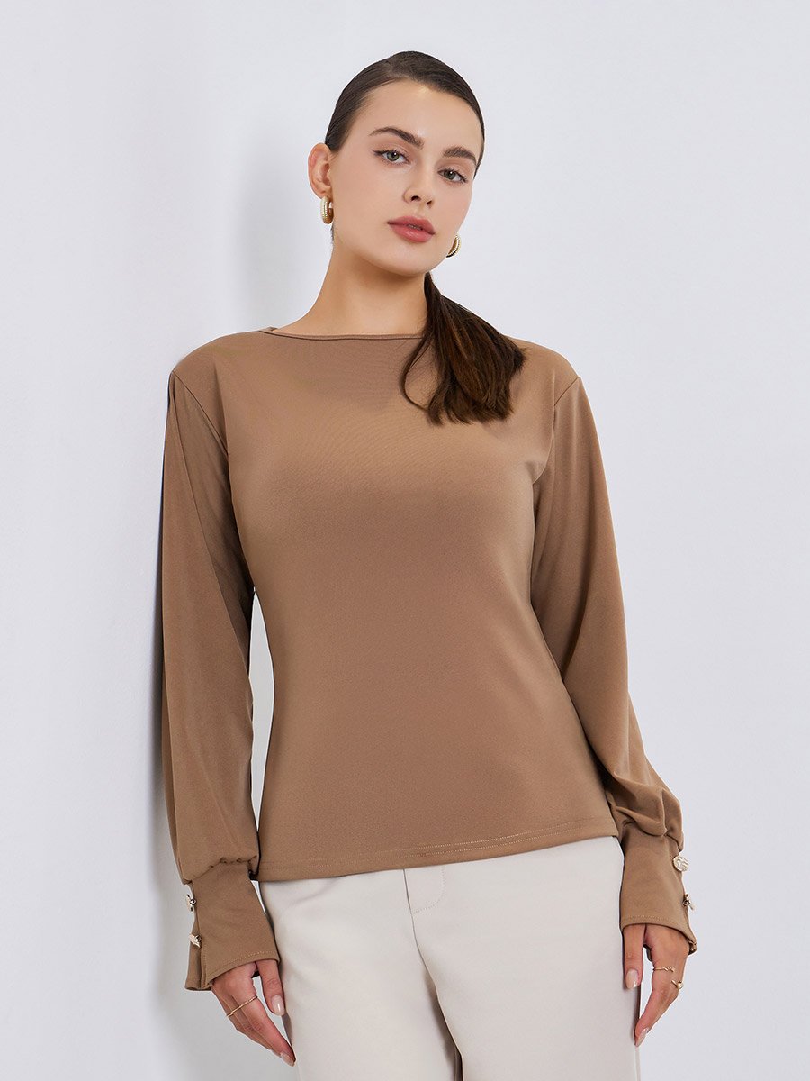 Women Brown Long Sleeve Knit Top