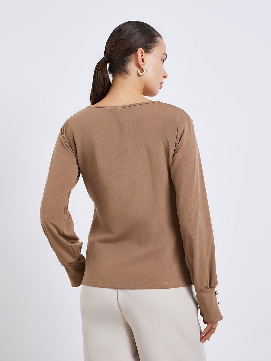 Women Brown Long Sleeve Knit Top