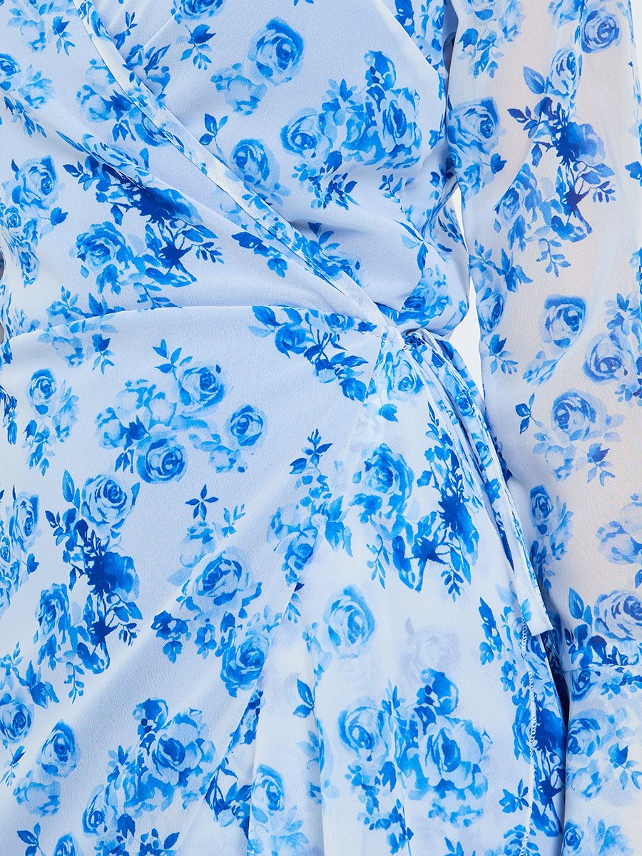 Women Blue Floral Print Chiffon Maxi Dress