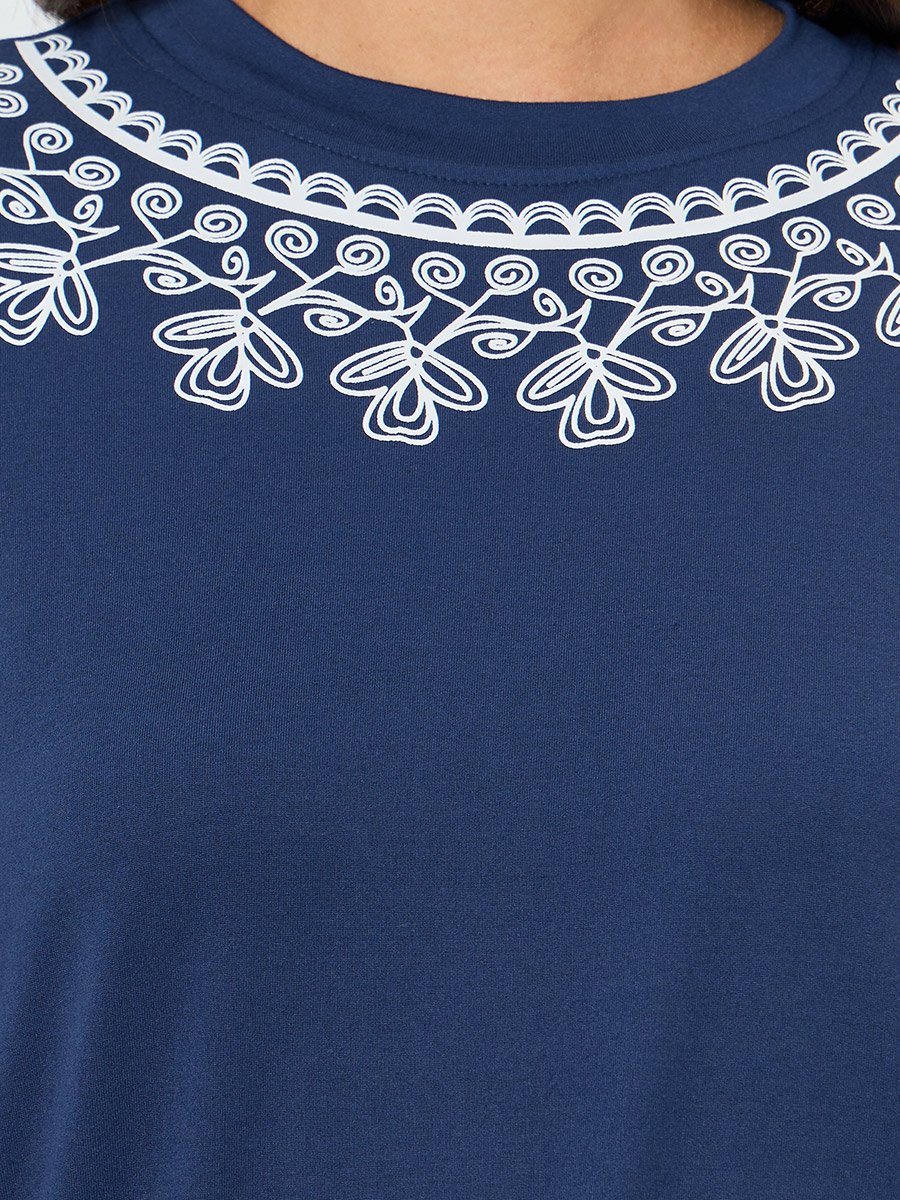 Women Blue Floral Embroidered T-Shirt
