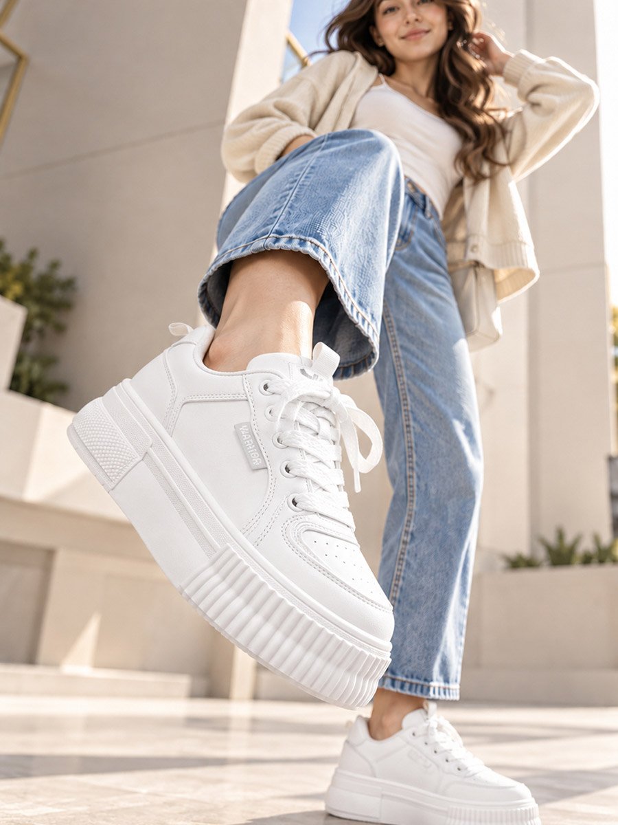 Women Textured Lace Up Casual Sneakers