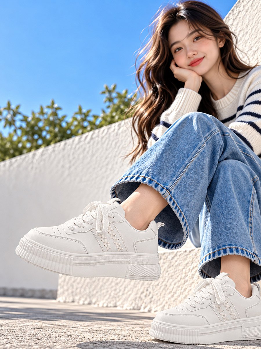 Off White Lace Up Comfort Shoes