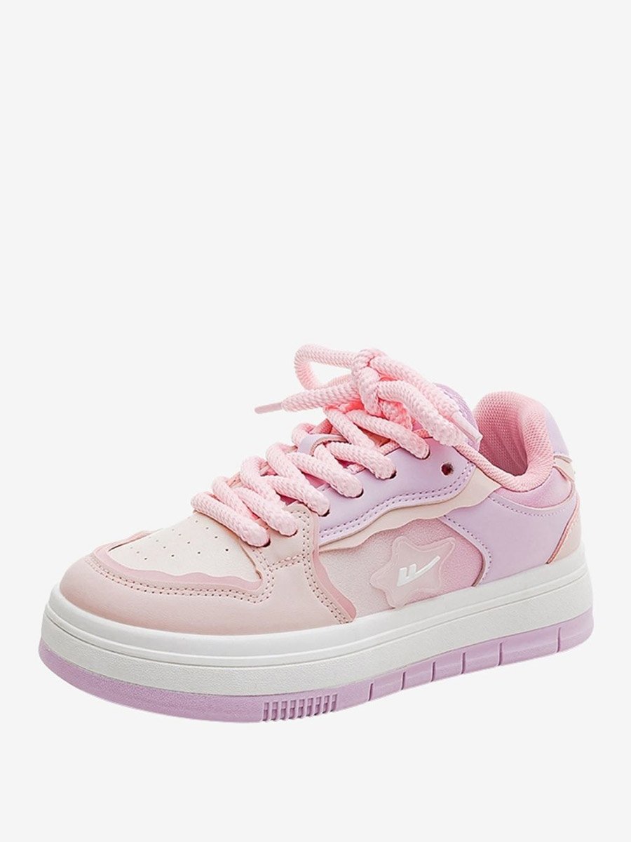 Women Thick Lace Up Color Block Sneakers