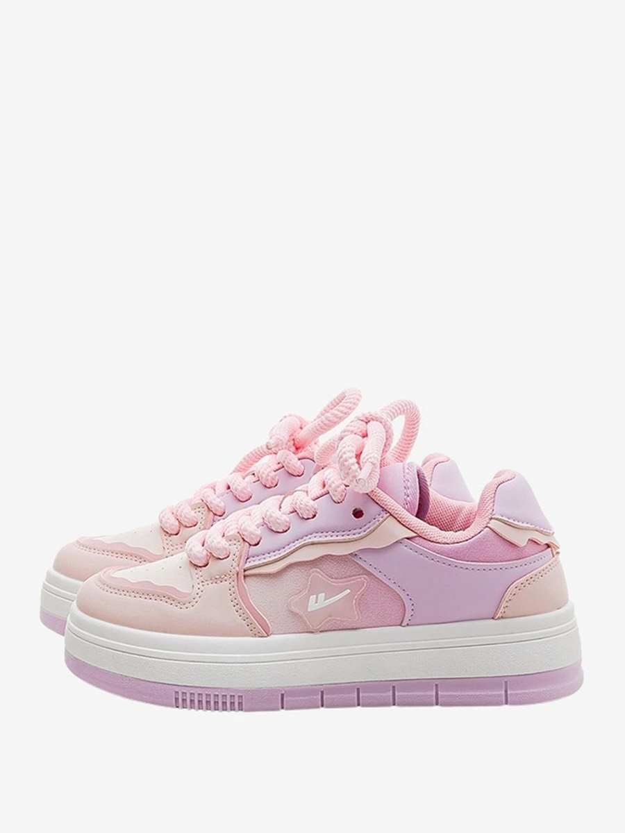 Women Thick Lace Up Color Block Sneakers