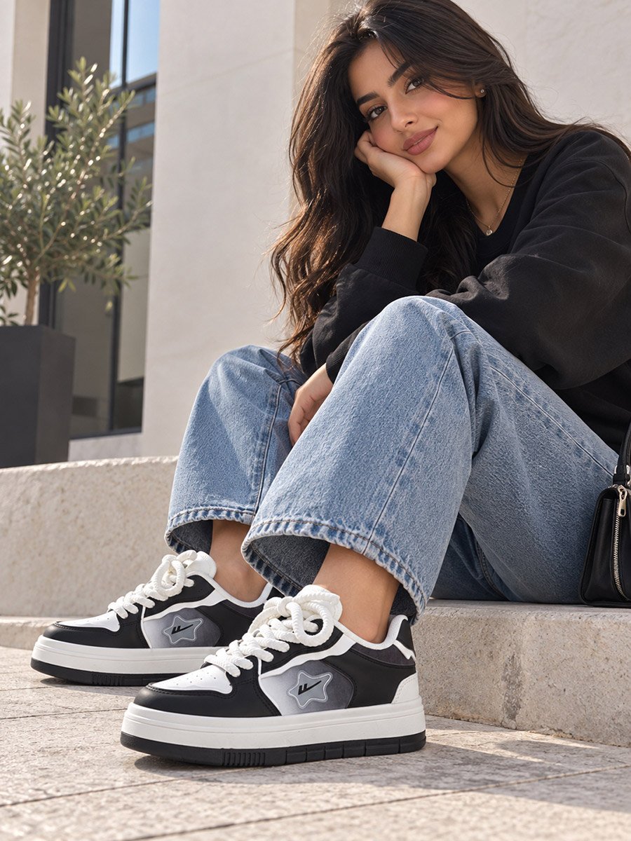 Women Color Block Lace Up Sneakers