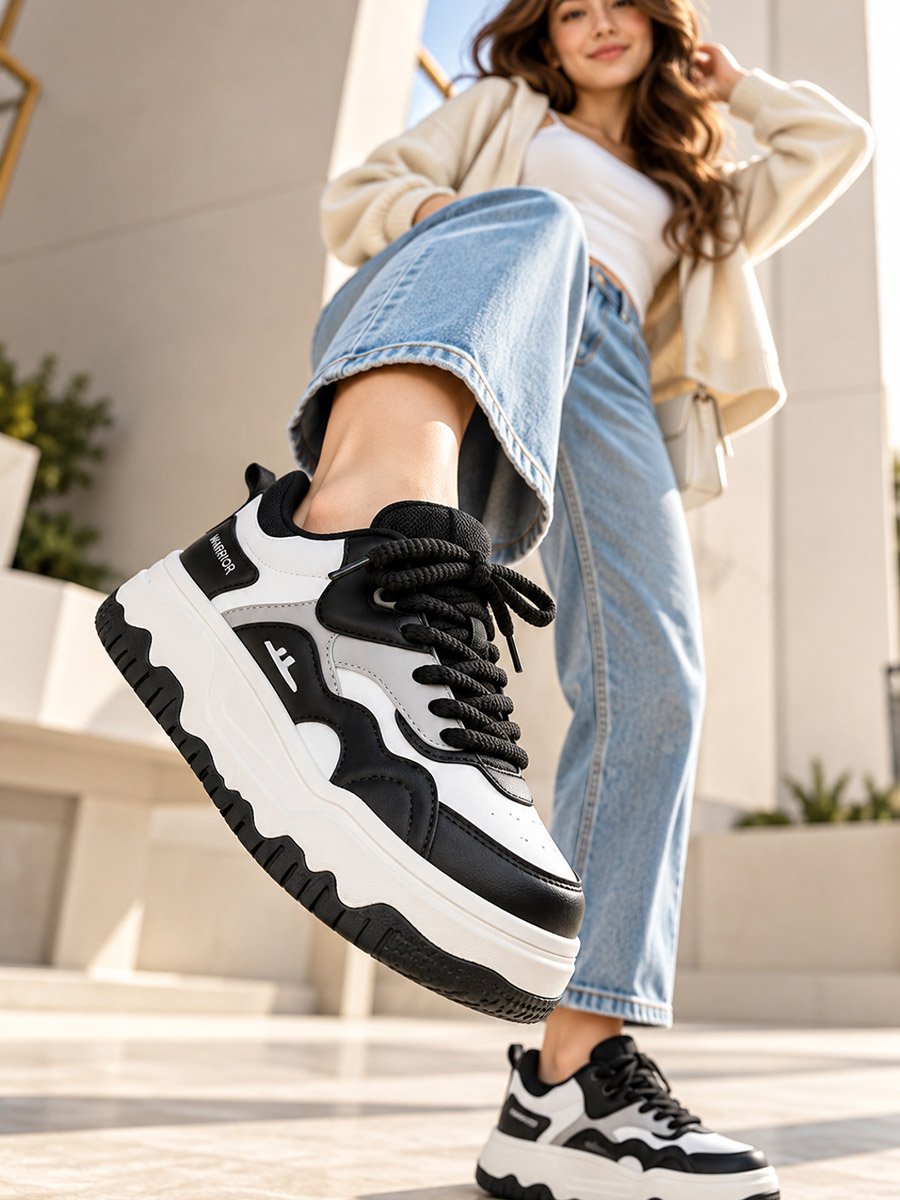 Women Color Block Lace Up Sneakers