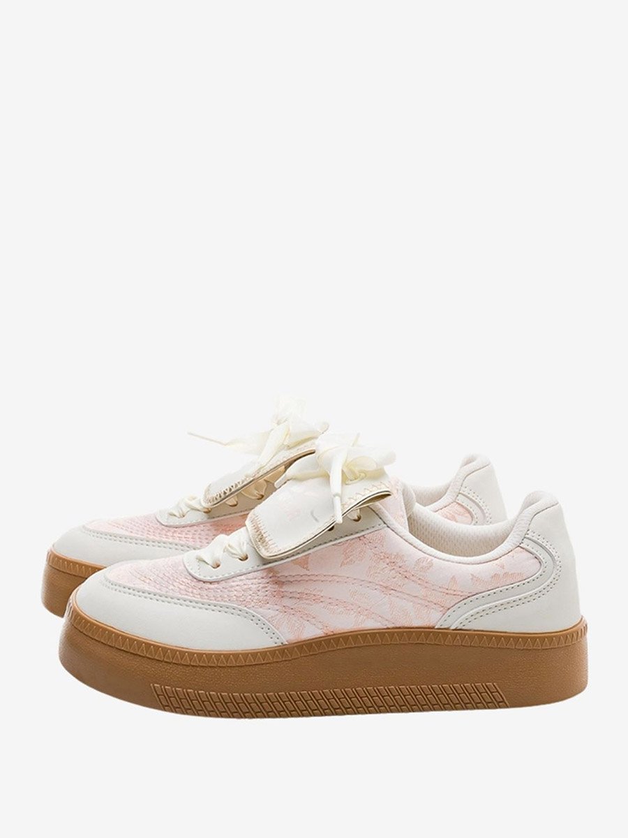 Women Floral Print Lace Up Sneakers