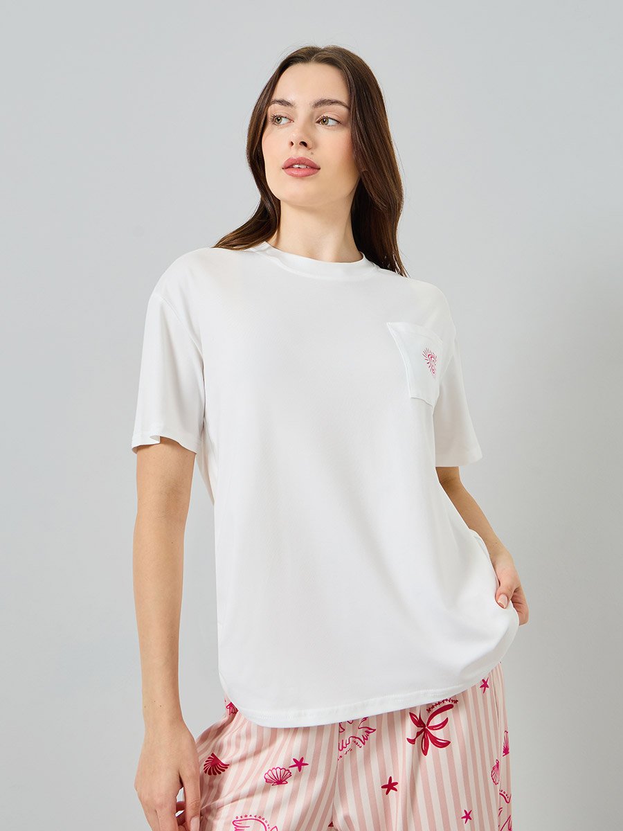 Women Pocket Detail T-Shirt and Printed Pyjama Set