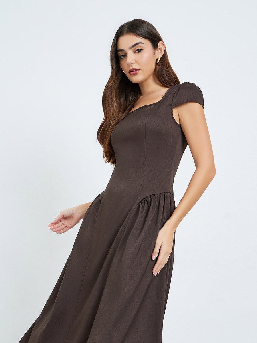 brown square neck midi dress The Bella Dress main image 0