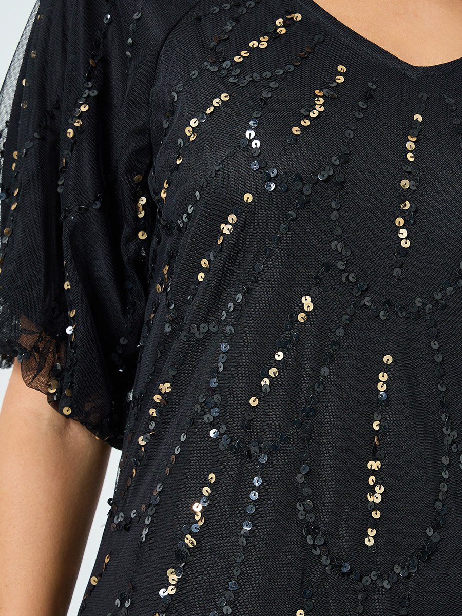 Women Black Embellished Mesh Maxi Dress