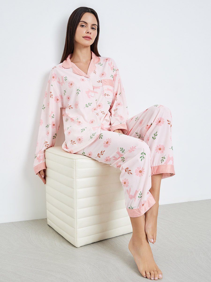 Women Pink Floral Print Shirt and Pyjama Set