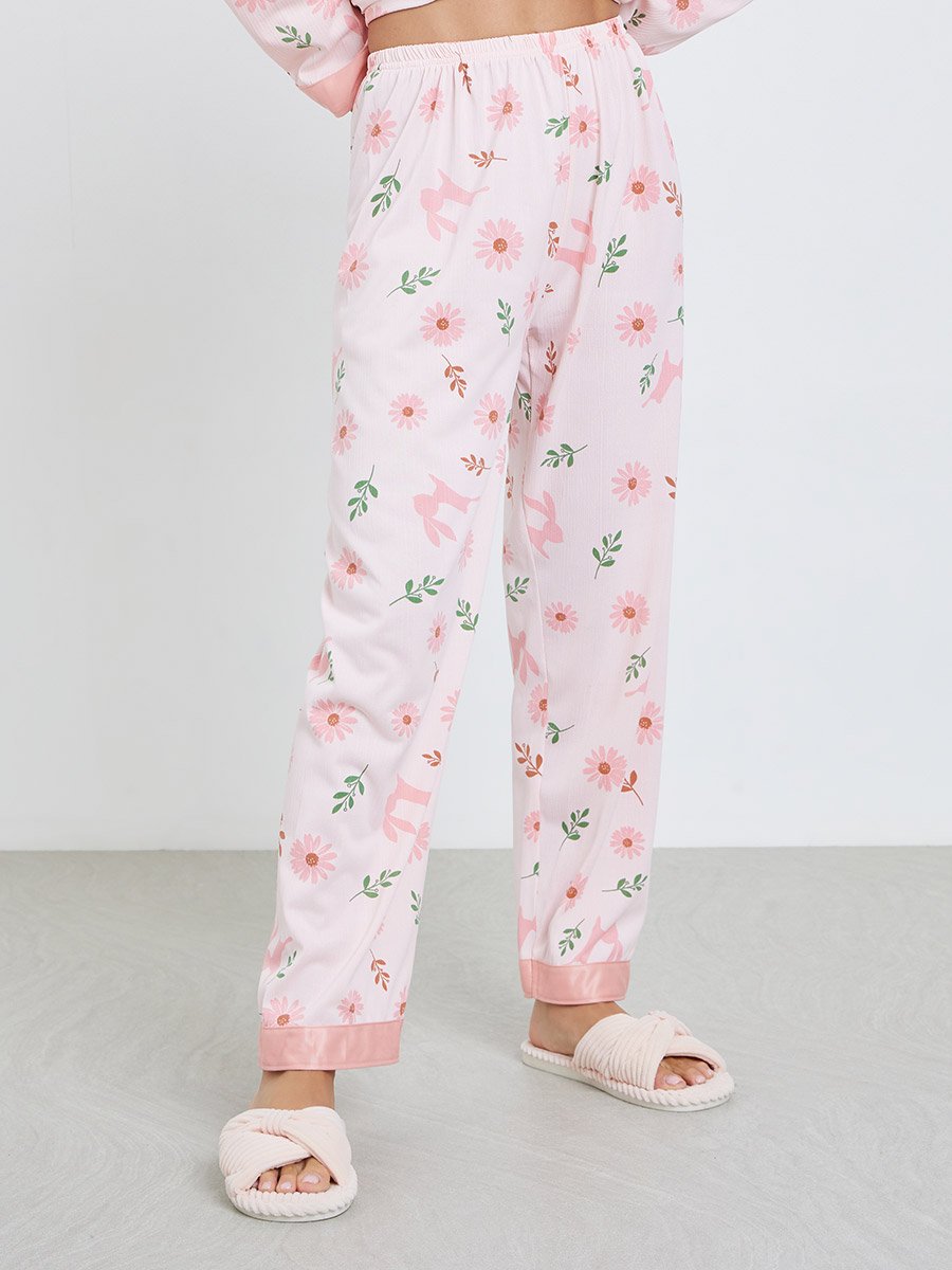Women Pink Floral Print Shirt and Pyjama Set