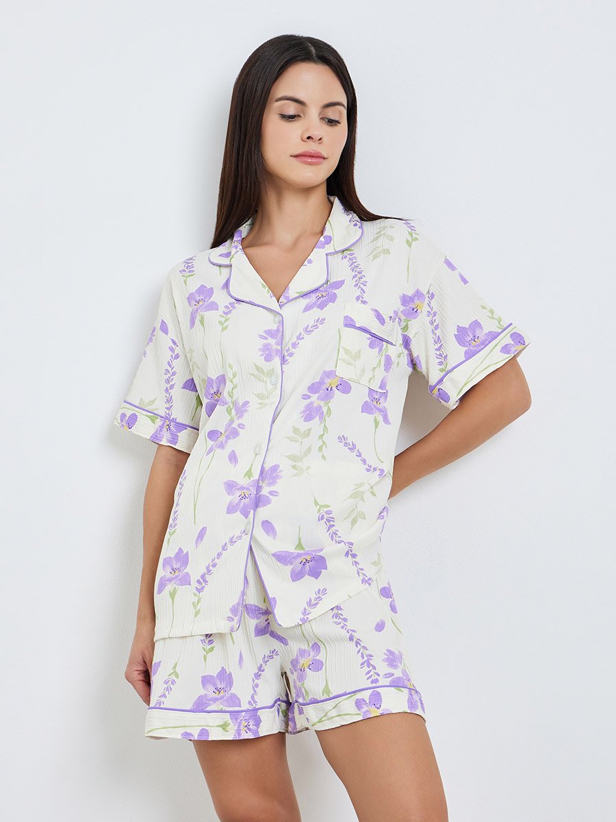 Women Floral Print and Shorts with Pyjama Set