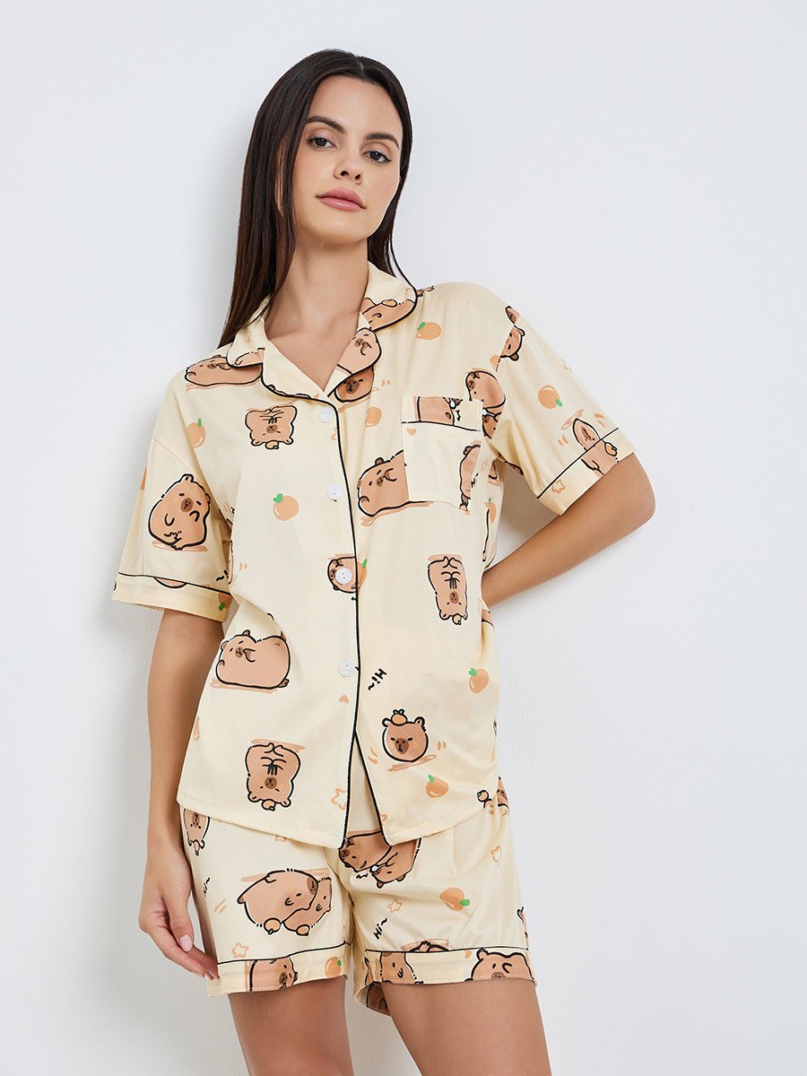Pack of 3 - Graphic Printed Shirt and Shorts with Pyjama Set