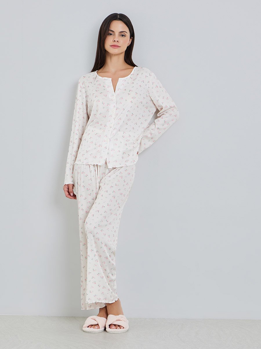 Women Floral Print Long Sleeve Top and Pyjama Set