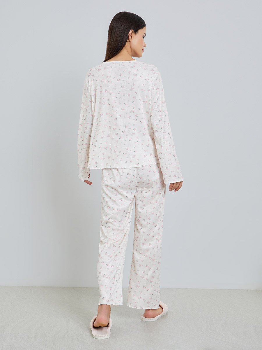 Women Floral Print Long Sleeve Top and Pyjama Set