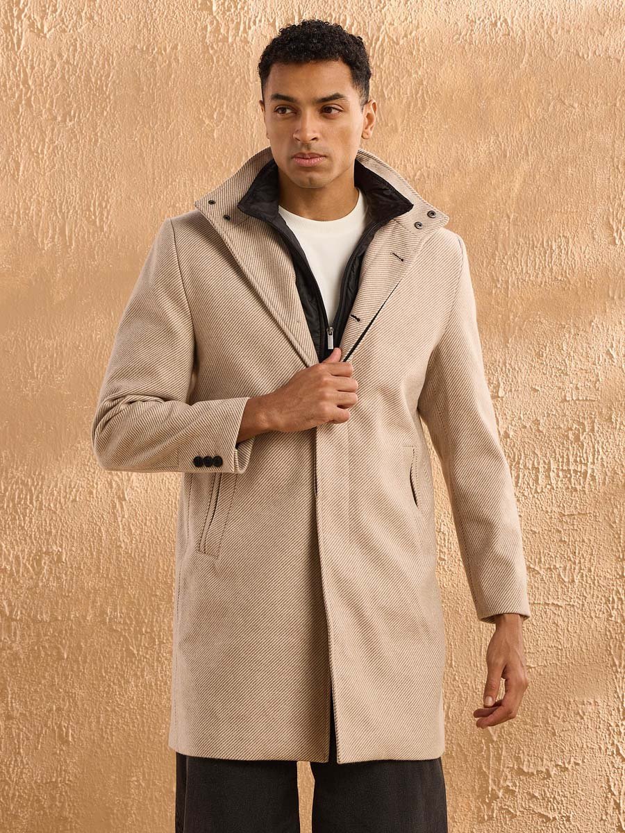 Regular Fit Felt Lapel Trench Coat