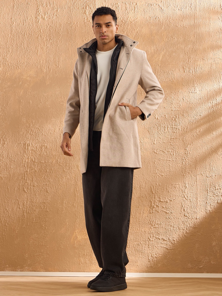 Regular Fit Felt Lapel Trench Coat