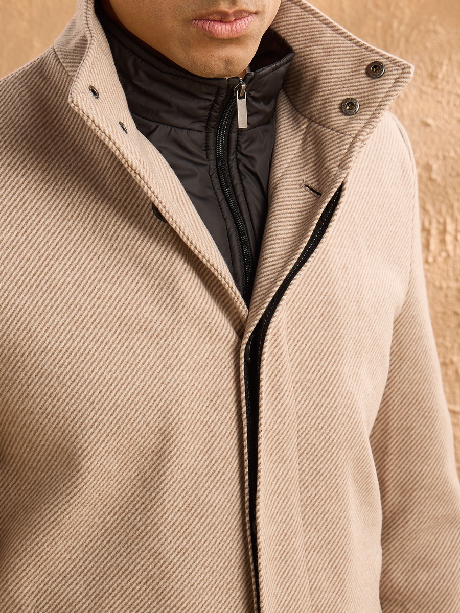 Regular Fit Felt Lapel Trench Coat