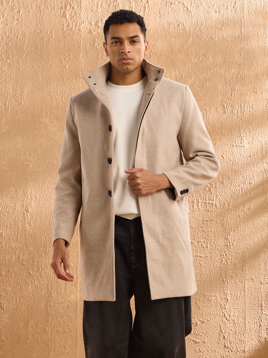 Regular Fit Felt Lapel Trench Coat