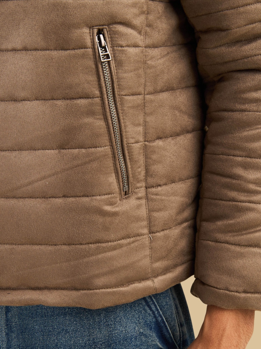 Padded Hooded Suede Biker Jacket