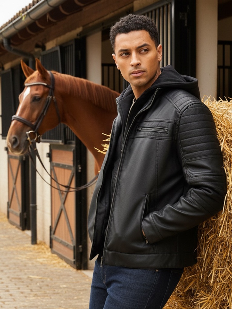 Panelled Hooded Pleather Jacket