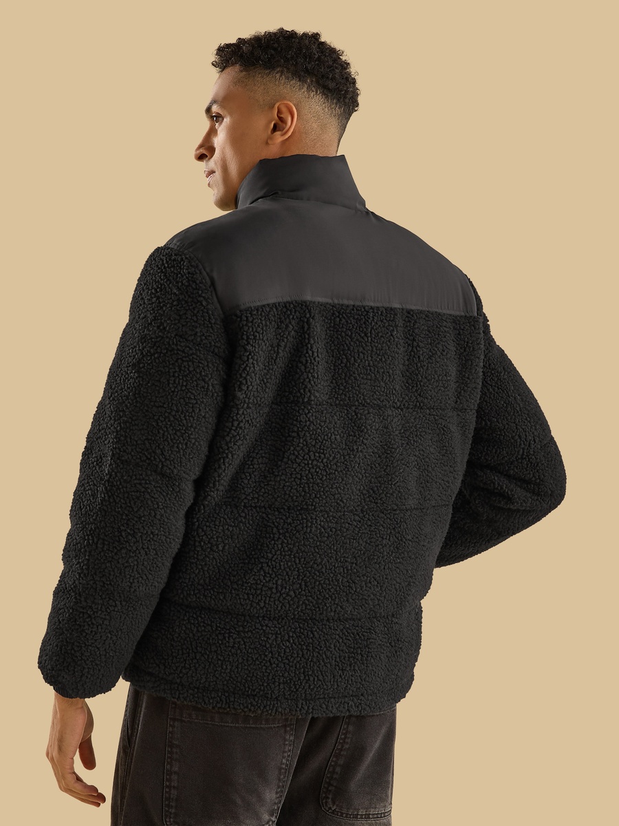 Panelled Zip Through Borg Jacket