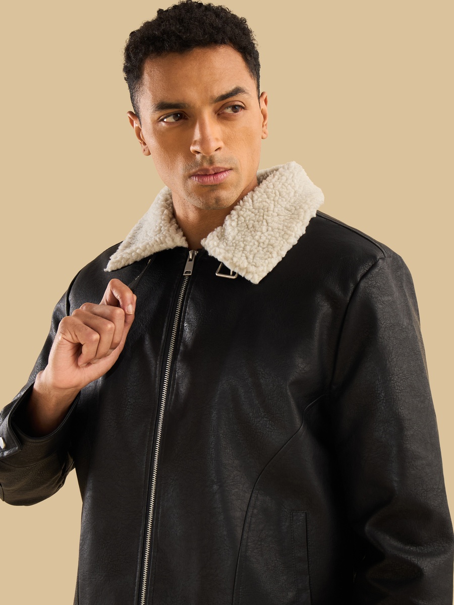 Borg Lined Pleather Jacket