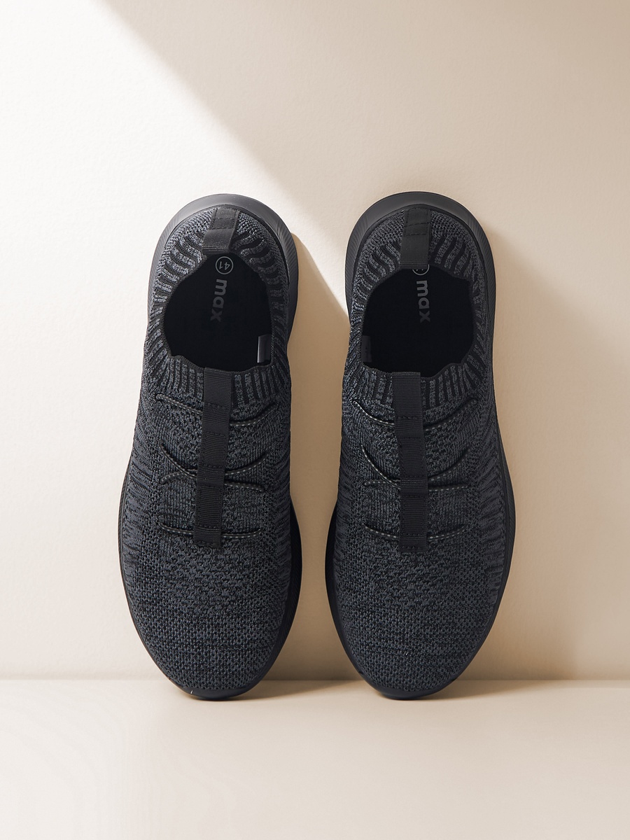 Textured Slip-On Sports Shoes with Drawstring Detail